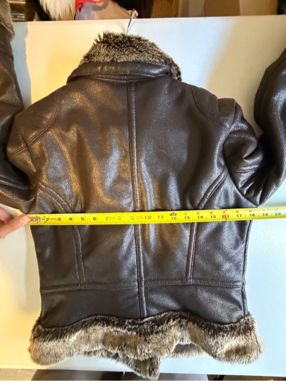Vintage 90s Y2K Faux Leather Fur Lined Aviator Jacket Coat Brown size medium - Picture 11 of 13